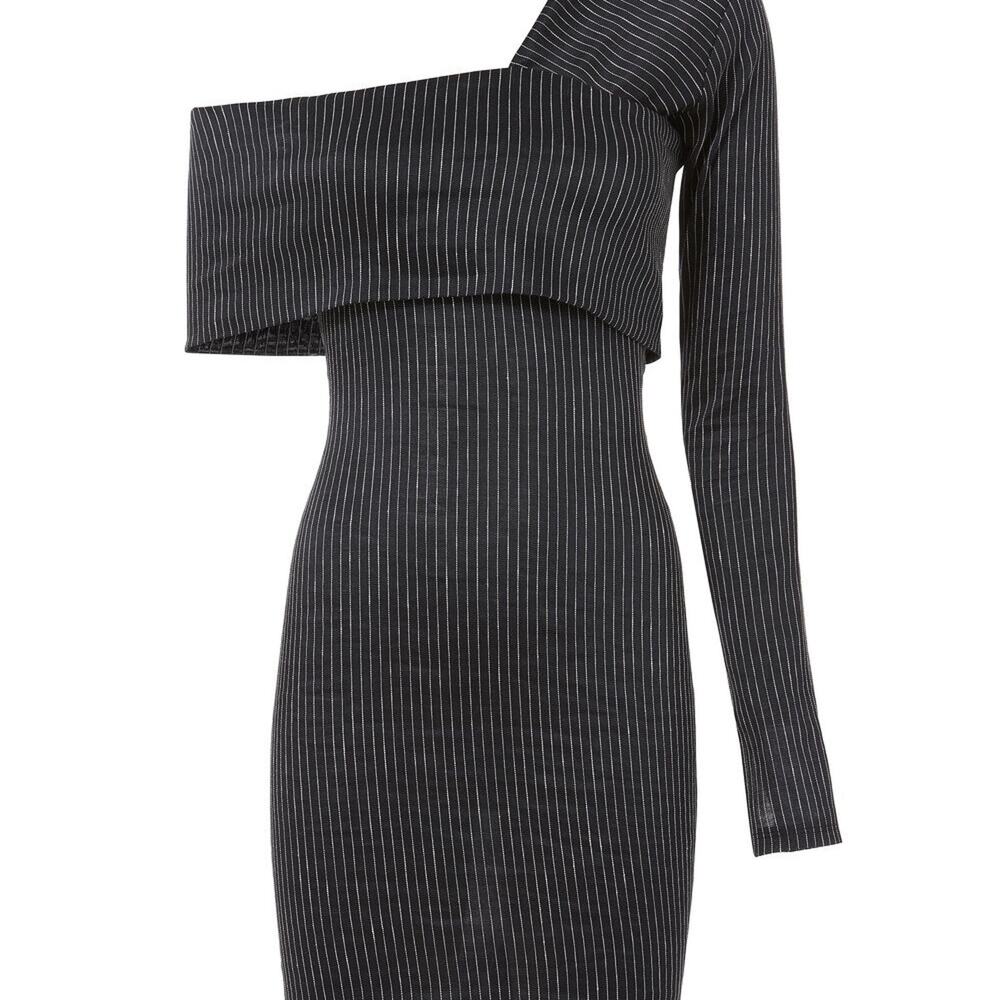 Beaufille Pinstripe One Shoulder Mini Dress - Picture 3 of 9